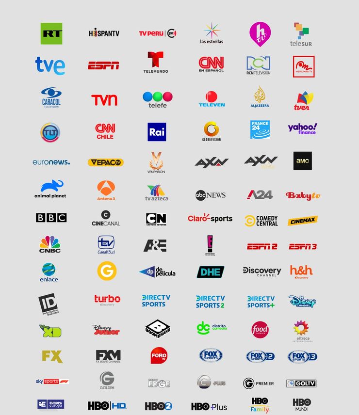 Grilla de canales del paquete Goo TV PRO — parte 1: deportes, noticias y entretenimiento